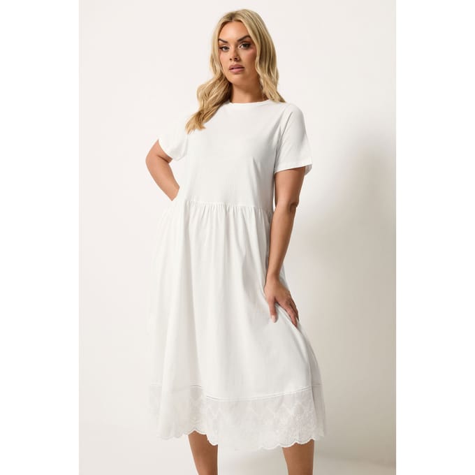 Yours Ivoorwitte Jurk Met Broderie Anglaise Size 62-64