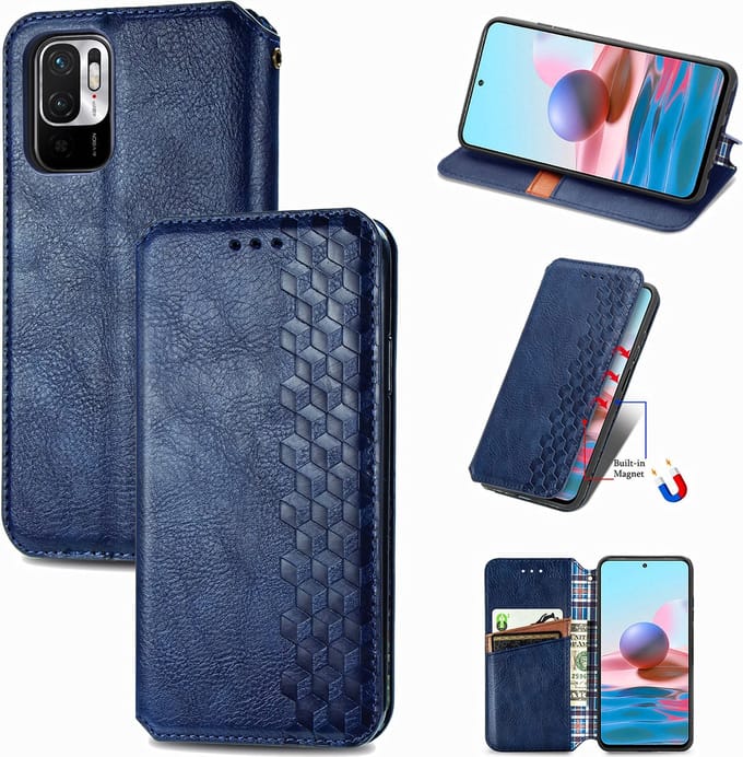 Luxe PU Lederen Ruitpatroon Wallet Case + PMMA Screenprotector voor Xiaomi Redmi Note 10 5G _ Blauw