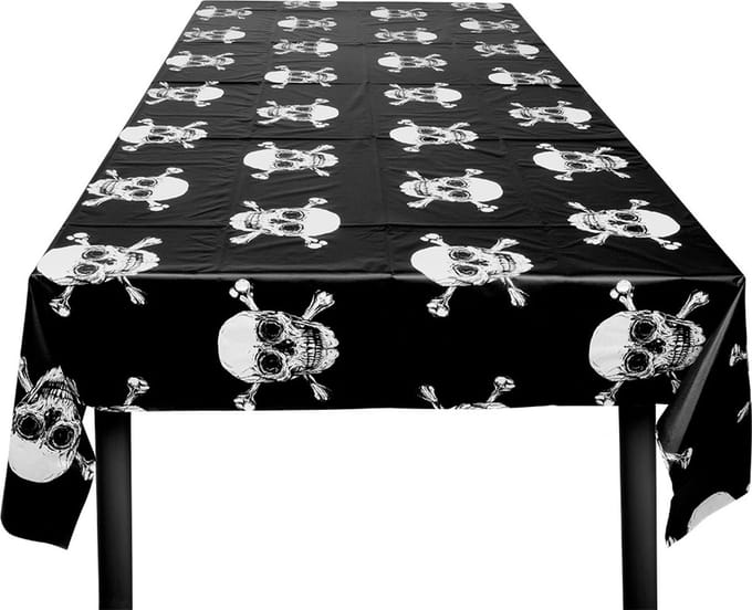 Boland - Tafeldecoratie - Tafelkleed Piraat Doodshoofd 180cm Zwart/wit