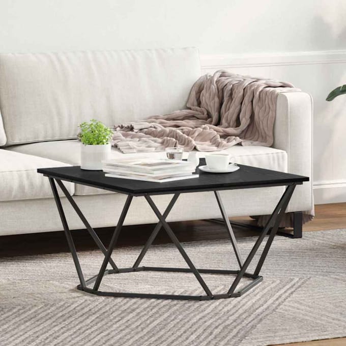 vidaXL - Salontafel - Zwart - Eiken - 80 - x - 80 - x - 45 - cm - Engineered - hout - en - staal