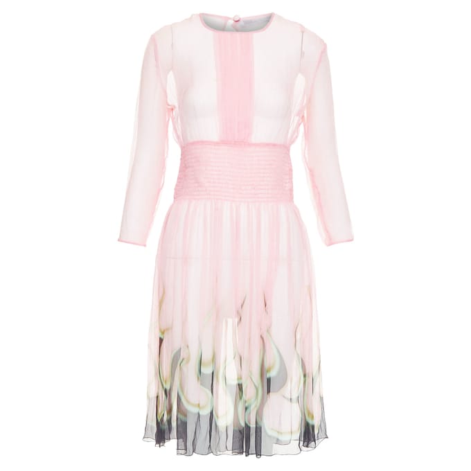 Prada sheer silk chiffon vlam knielange jurk