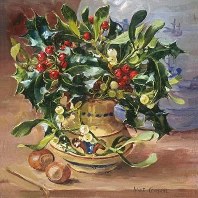 Dubbele kaart met env. Hulst en Mistletoe 15x15cm