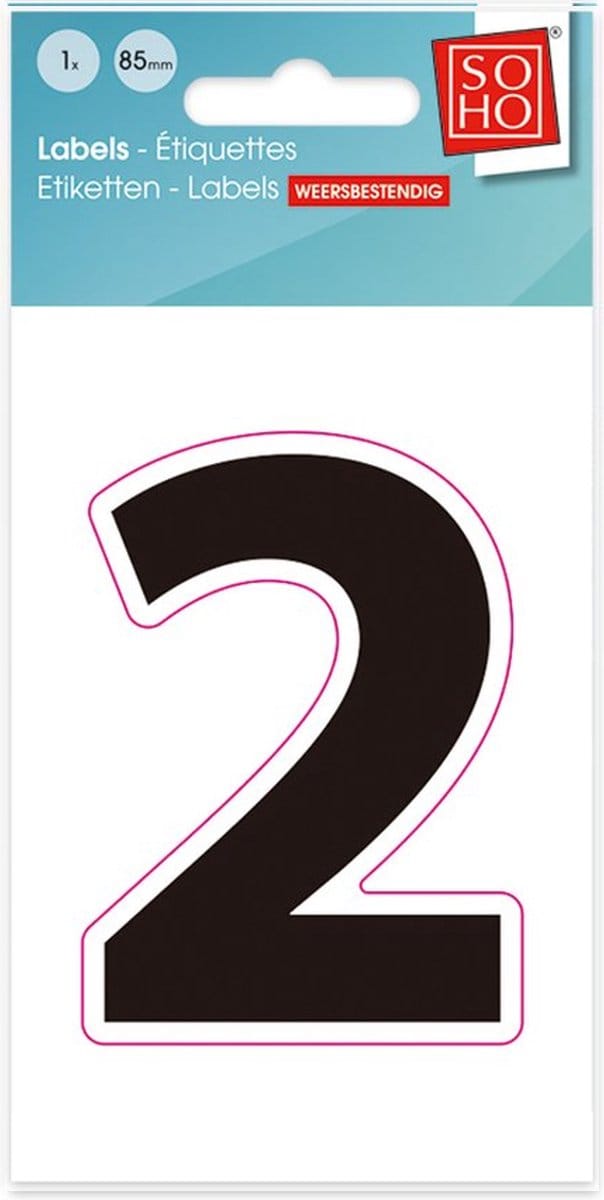 Plakcijfer - Nummer Sticker - 2 - Weerbestendig Ca. 85mm Hoog - Zwart