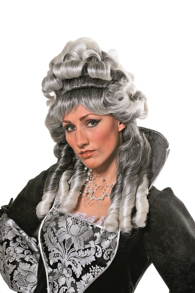 Roccoco pruik dame zwart/grijs