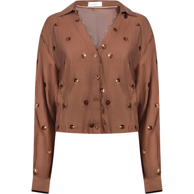 Nukus Anika Blouse Paillet Blouses Bruin Nkf02160