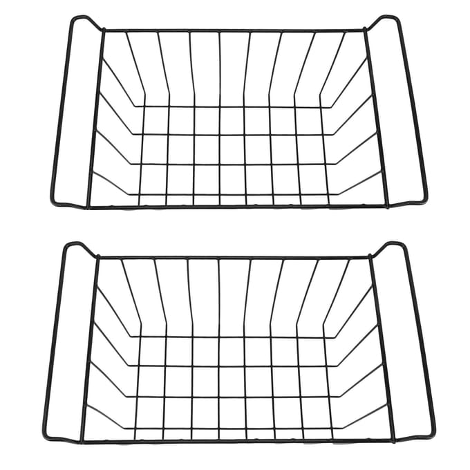 Panier de Congélateur Fil d'Acier Revêtement PE Gain de Place Multifonctionnel Organisateur de Congélateur Bac pour Rangement Alimentaire Réfrigérateur noir
