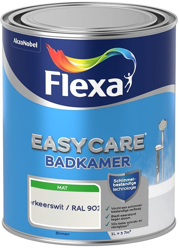 Flexa - Easycare Badkamer - Verkeerswit / Ral 9016 - Mengverf - 1 L