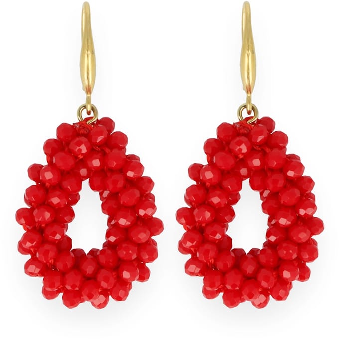 Lajetti Mini Druppel Oorbel Rood - Dames Oorbellen stainless steel - Beaded Earrings