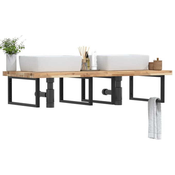vidaXL - Badkamer - wandschap - staal - en - massief - acaciahout