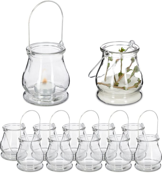 72x windlicht - theelichthouder - buiten - handvat - glas - transparant