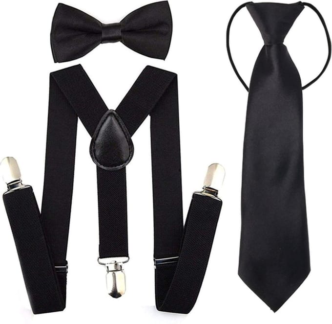 Fako Fashion® - Kinder Bretels, Vlinderstrik & Stropdas - Zwart