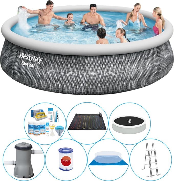Fast Set Rattan Rond 457x107 cm - Zwembad Combinatie Set