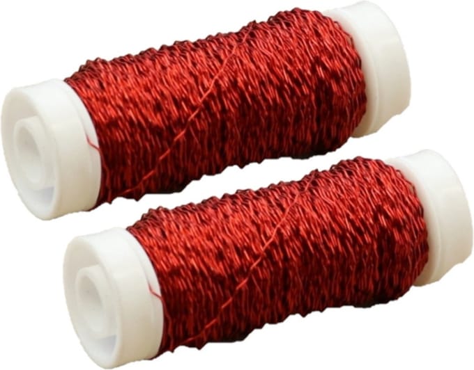 HBX Natural Living Wikkeldraad - 2x rolletjes -rood- 25 gr- bouillon -metaaldraad - hobby