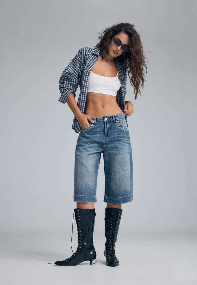 Stradivarius Denim bermuda wide-leg met grote zakken  Ecru 32