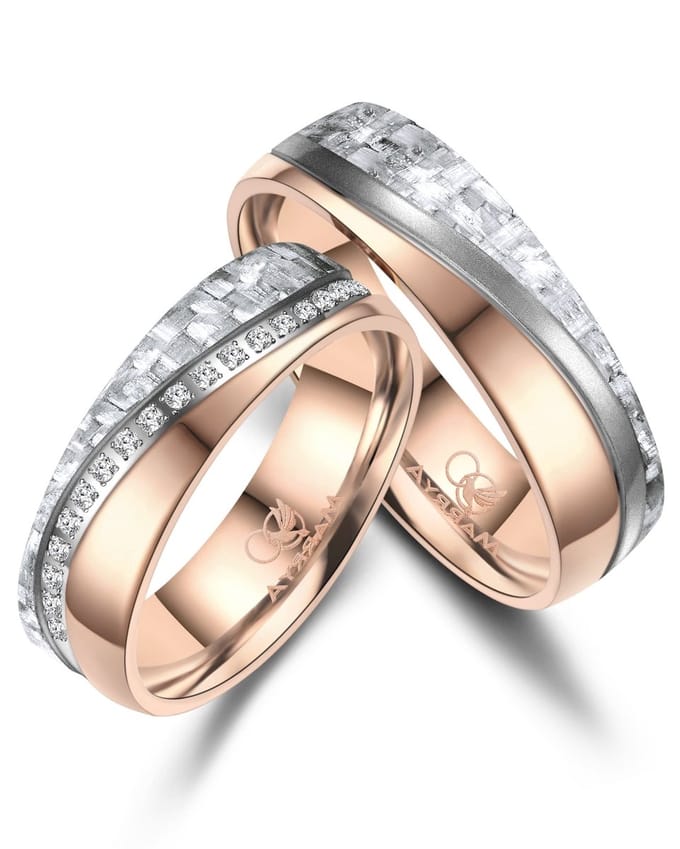 Jonline SET Trouwringen Titanium & Carbon | Vriendschapsringen |Relatie ringen | Set Ringen