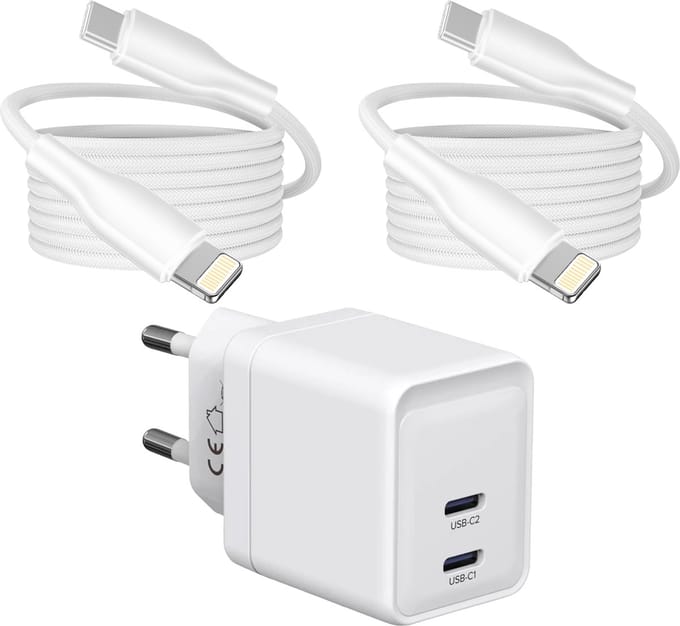 Dual Power Adapter USB C - Geschikt voor iPhone - Oplader Kabel met 3 Meter Lange USB C Kabels - Snellader