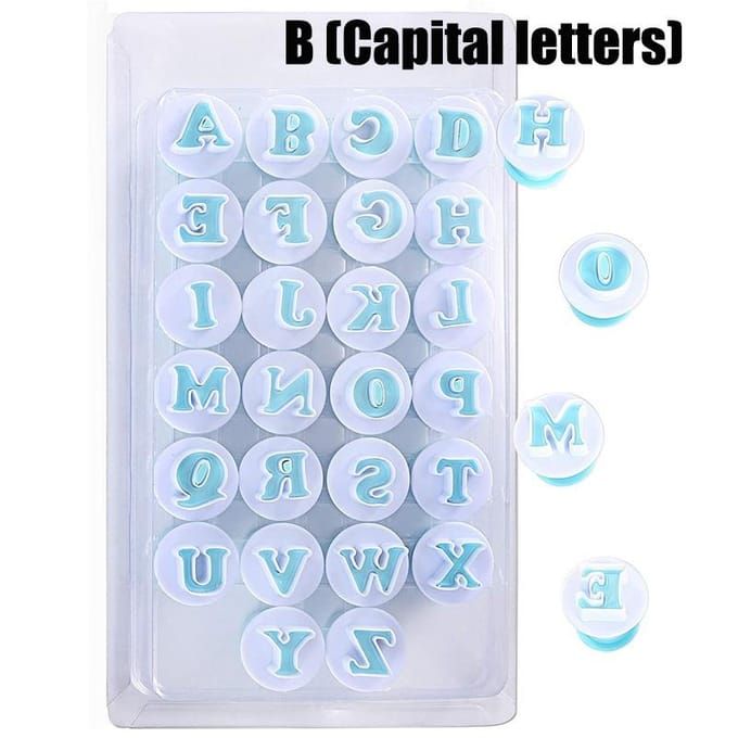 Ensemble de coupe-lettres et chiffres, moule à gâteaux, biscuits, outils de décoration de gâteaux, tampon à biscuits, gaufreur, bricolage, biscuits au sucre, plongeur à chocolat B (Capital letters) white