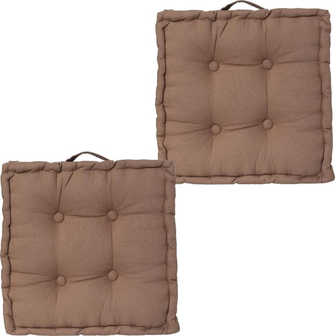 Atmosphera Vloerkussen Square - 2x - taupe - katoen - 38,5 x 38,5 x 8 cm - vierkant - Extra dik