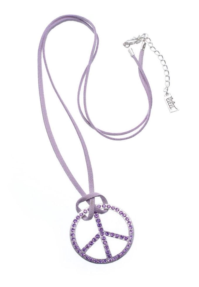Behave® Lange ketting met peace teken hanger – licht paars koord 75 cm