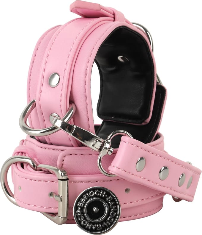 Banoch | enkelboeien van pu leer | roze / zwart| bondage