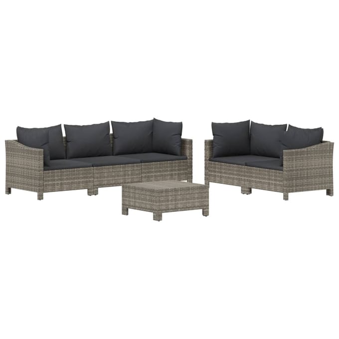 vidaXL - 6-delige - Loungeset - met - kussens - poly - rattan - grijs