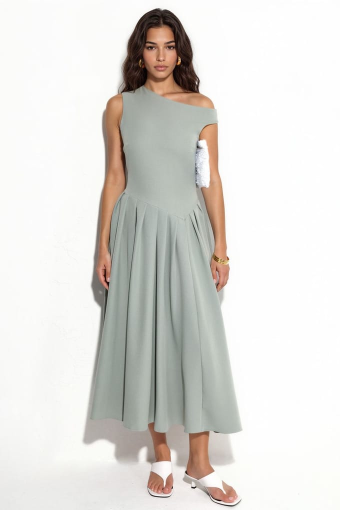 Asymmetrische Kraag Midi-Jurk