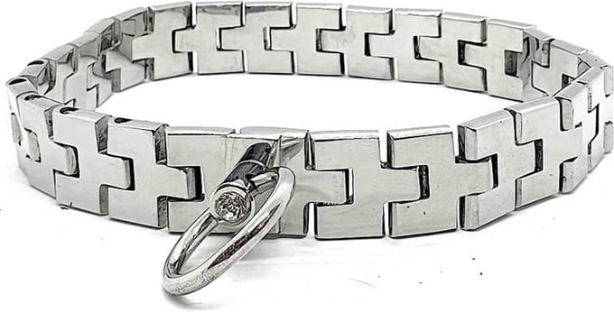 Black Label - Stainless Watch Link Collar With Gem Lock Silver