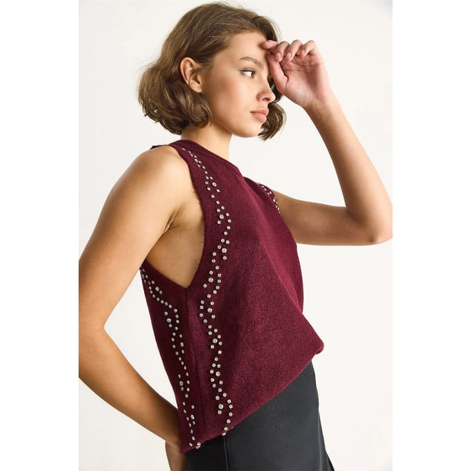 Geverfde gebreide blouse met ronde hals