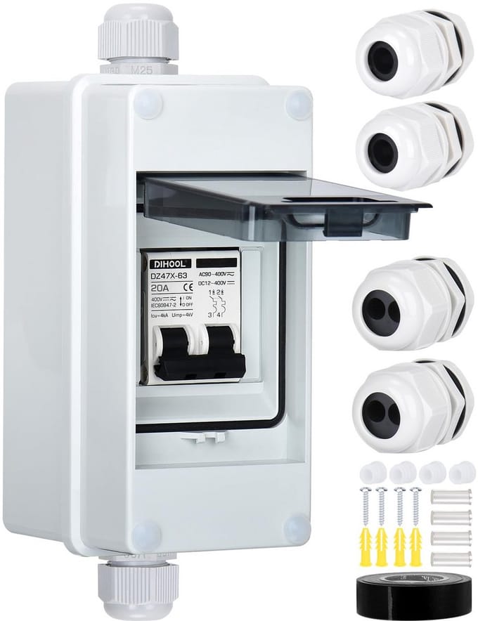 Scheidingsschakelaar PV zonne-installatie DC 12V-400V 20A met IP65 waterdichte behuizing