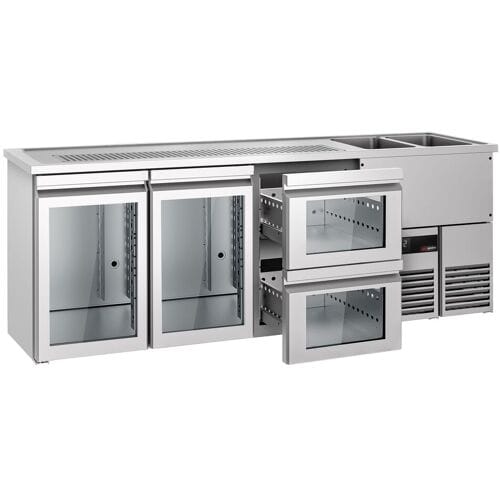 GGM Gastro Bierkoeling PREMIUM - 2500x700mm - 2 glazen deuren & 2 laden zilver
