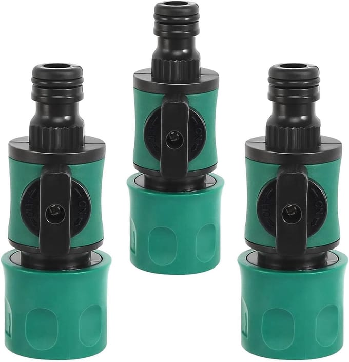 Allecto - Set van 3 Waterkoppelingen met Schakelaar - Universele Tuinslangverbinder 1/2 Inch, Snelle Aansluiting en Regulator