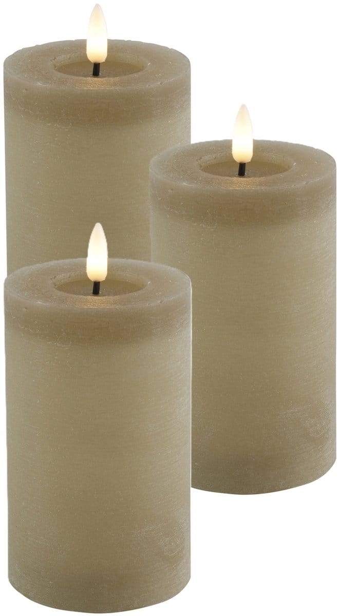Countryfield Lyon LED kaars/stompkaars - 3x - beige - D7,5 x H12,5 cm - timer