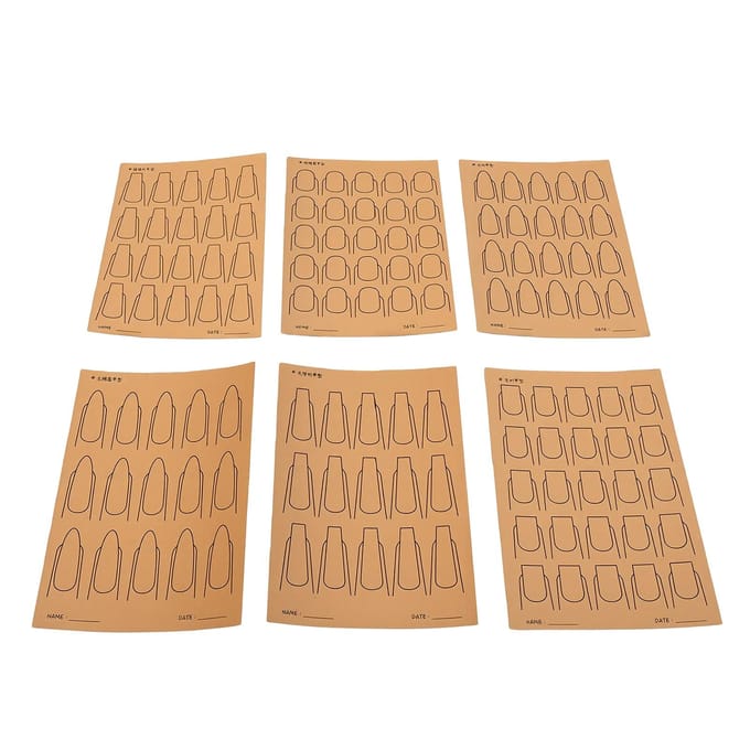 6 Vel Nagellak Training Kaarten Kraftpapier Nagellak Schilderen Trainingskarton met 2 Stuks Herbruikbare PVC Velletjes 6 beige