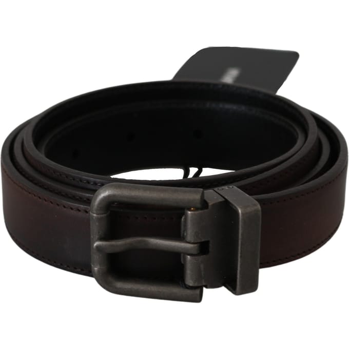 Dolce & Gabbana Effen Bruin Leren Grijze Gesp Riem