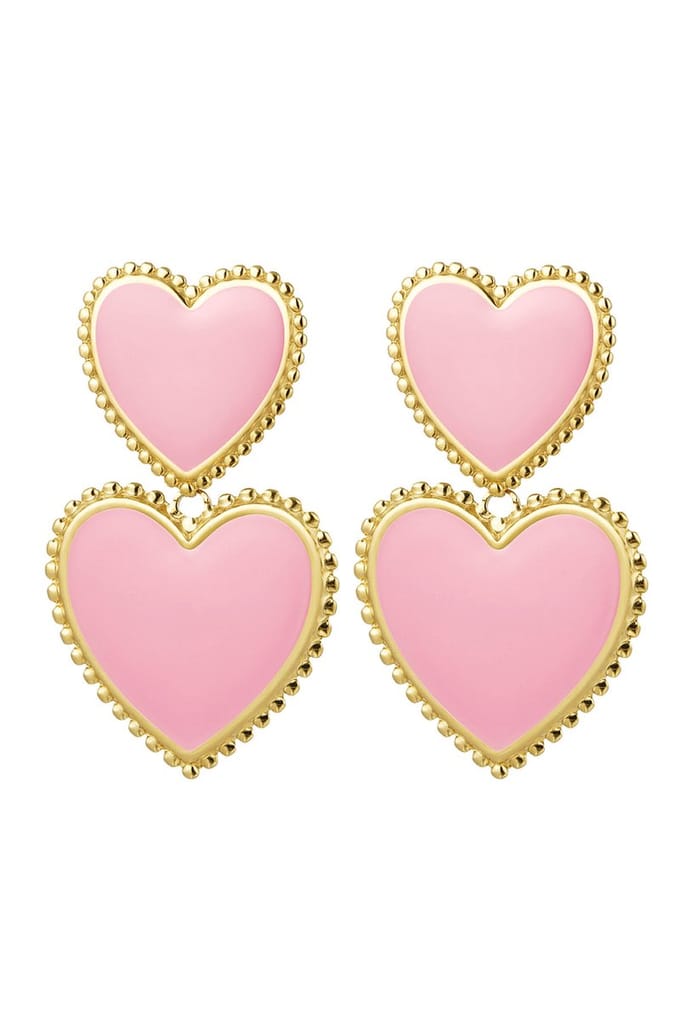 Yehwang | Oorbellen 2 x hart - Roze & Goud | Cadeau voor vrouw