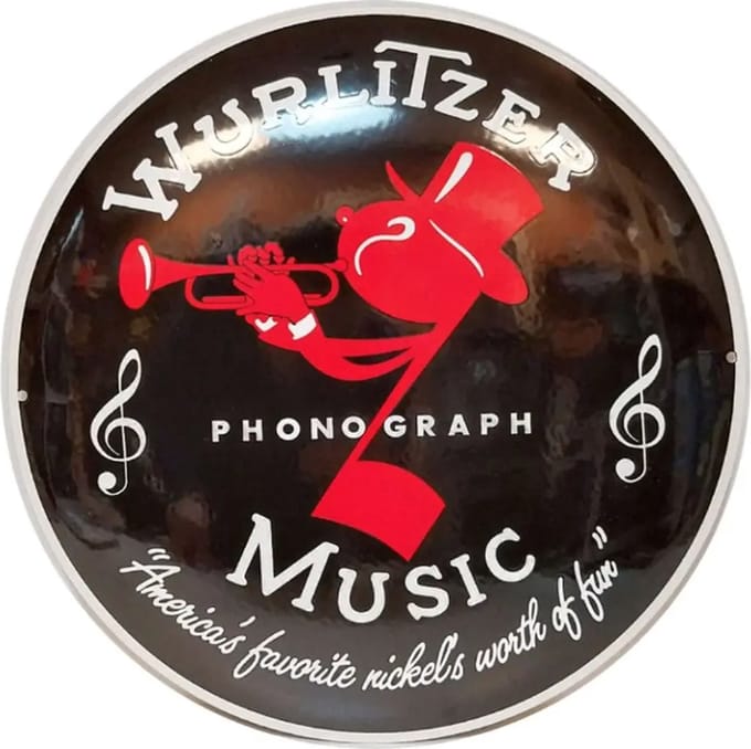 Wurlitzer Johnny One Note Logo Zwart Emaille Bord - Ø30cm