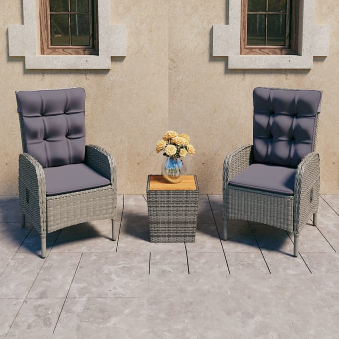 vidaXL - 3-delige - Bistroset - poly - rattan - en - acaciahout - grijs