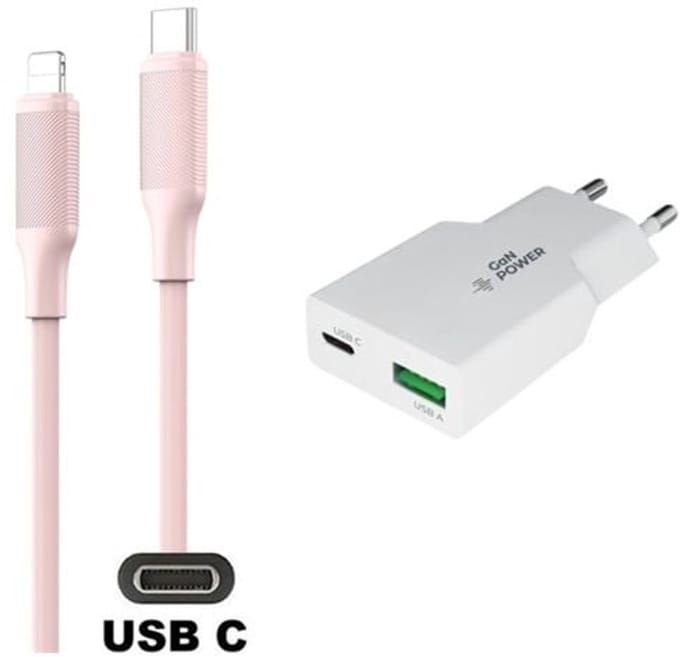 30W super snellader met 2 poorten + 1,0m USB C naar Lightning kabel. Universele PD PPS lader. GAN oplader adapter past op Apple iPhone SE 2, iPhone 8, 8 Plus, iPhone 10, iPhone X, iPhone XR, iPhone XS, iPhone XS Max