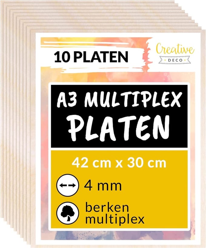 Creative Deco Multiplex Platen 4mm - A3 Baltisch Berkenhout voor Lasersnijden & CNC