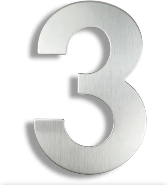 Huisnummer RVS nr. 3 - Huisnummer RVS 20 cm - Modern RVS Huisnummer - RVS Huisnummer 3
