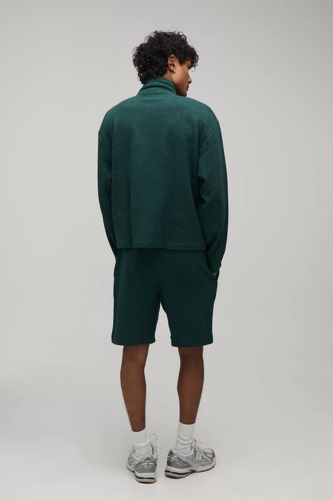 Oversized Boxy Geribbeld Trainingspak Met Dubbele Ritssluiting En Col Kort Model | Forest | Size Medium