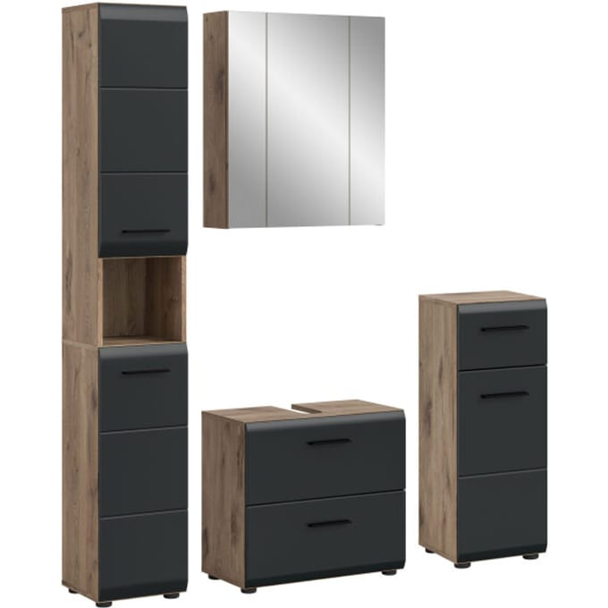 Moderne Badcombinatie Zwart-Wit Eik - 4-delige Set Met Spiegelkast - 150x185x30cm