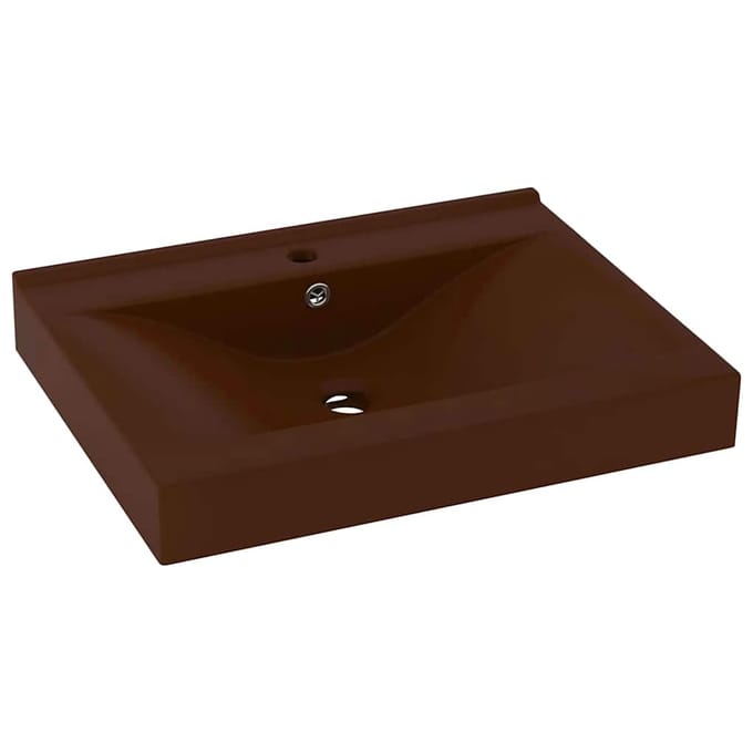 vidaXL - Wastafel - met - kraangat - 60x46 - cm - keramiek - mat - donkerbruin
