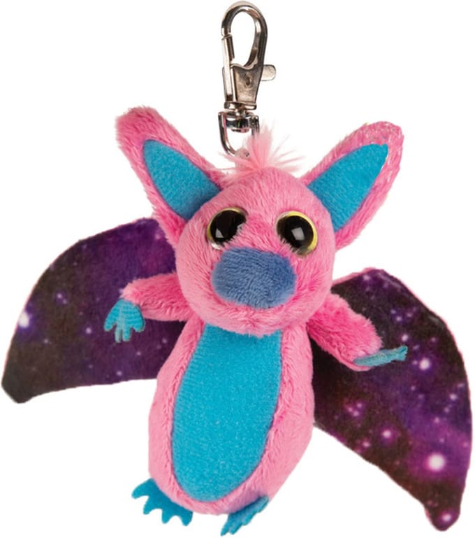 Suki Gifts Pluche knuffeldier vleermuis - roze/paars - 9 cm - sleutelhanger