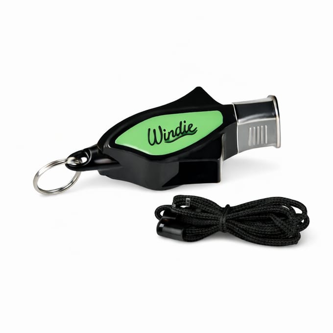 Windie Pro Zeilfluit - 120 dB Pea-less Veiligheidsfluit met Nekkoord - Wedstrijd & Offshore - Groen