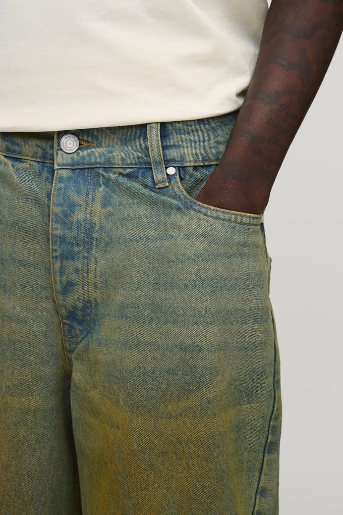 Longline Getinte Denim Jorts | Green | Size 36