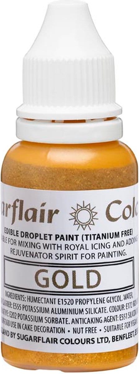 Sugarflair Edible Droplet Paint - Goud - 14ml - Voedingskleurstof