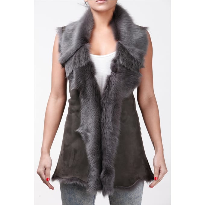 Lange damesbodywarmer van Toscana-schapenvacht-Sorocaba
