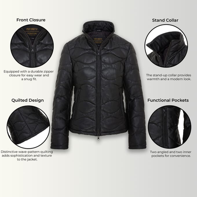 Dames Zwarte Puffer Quilted Bomber Leren Jas - Hamar