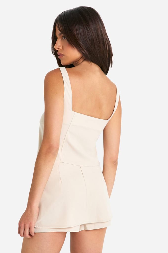 boohoo Dames Longline top met knoopsluiting en gespleten zoom | Steen | Maat: 40